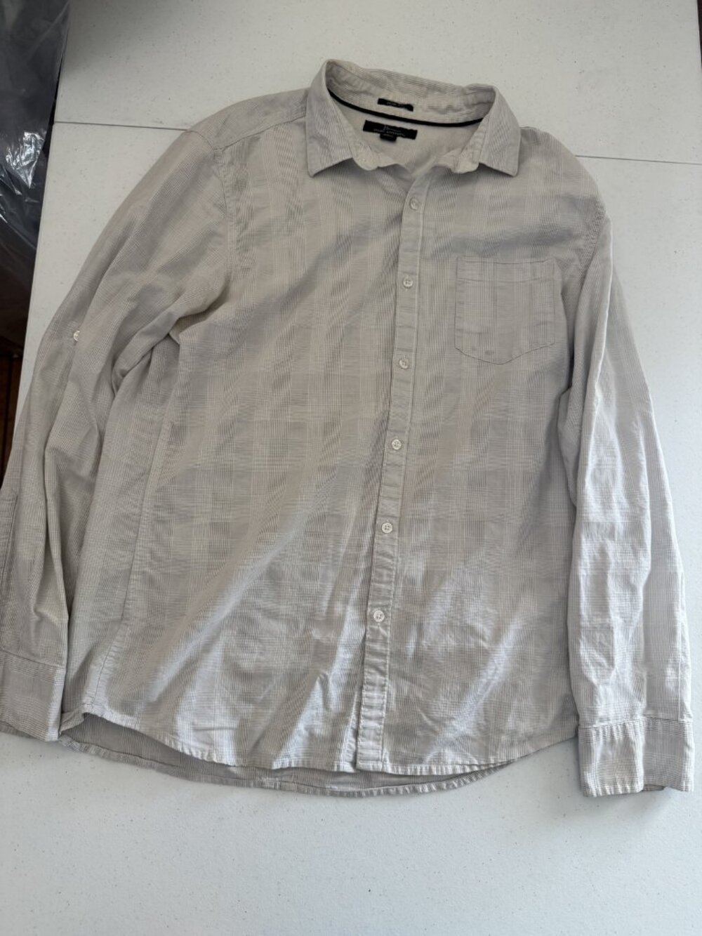 Marc Anthony Slim Fit Men's Large Light Grey Plaid Button-Up